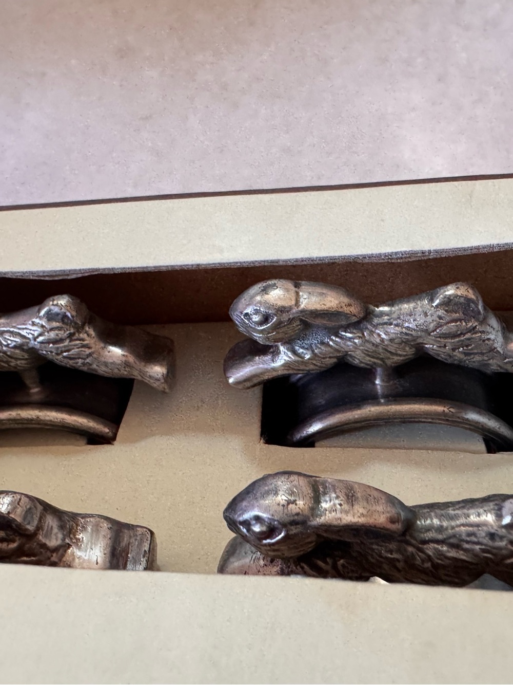 Pottery Barn Easter Bunny pewter napkin rings 4 new in box